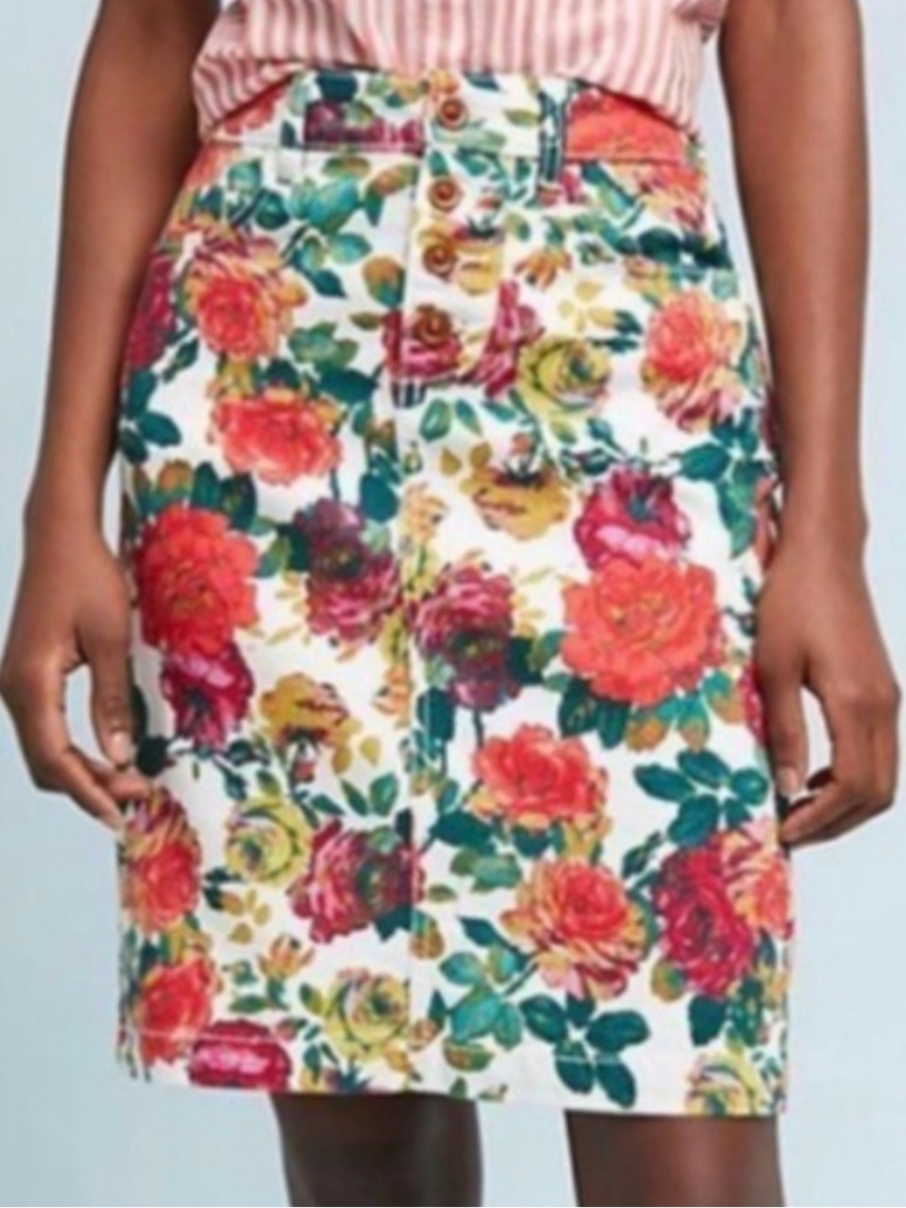 Maeve by Anthropologie Rose Garden Floral Mini Pencil Skirt Size 0 Bright Denim